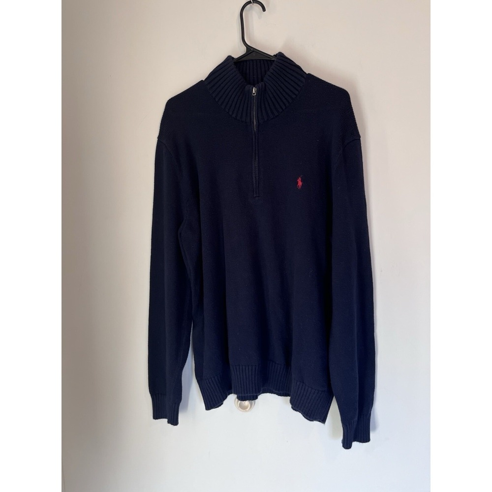 Polo Ralph Lauren Navy Zip-Up Sweater with Red Logo